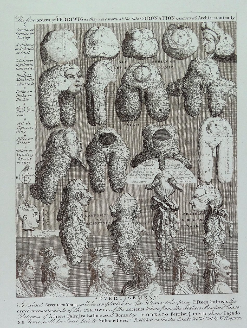 Pubblicità per parrucche da William Hogarth
