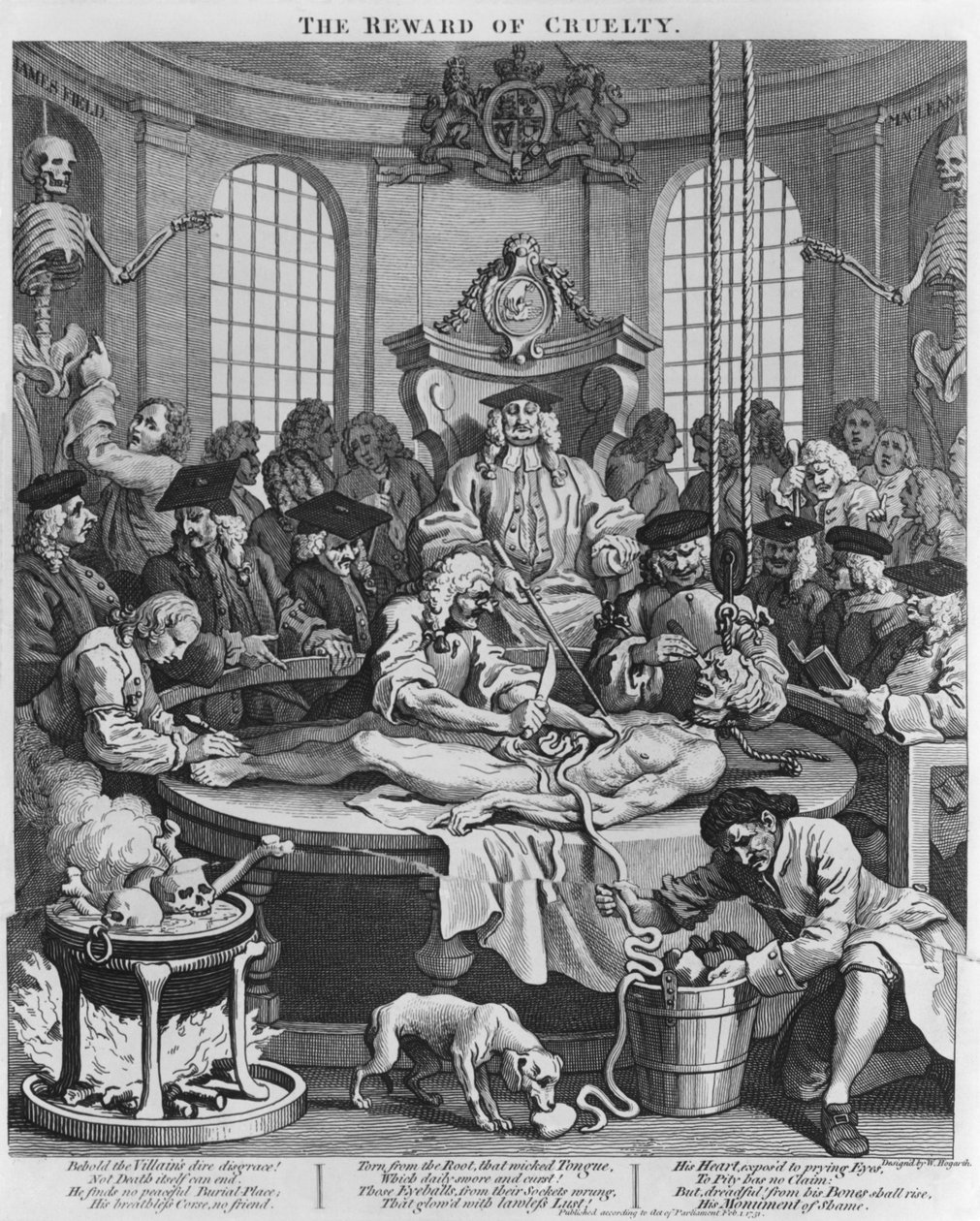 Autopsia o La ricompensa della crudeltà, da Le quattro fasi della crudeltà, 1751 da William Hogarth