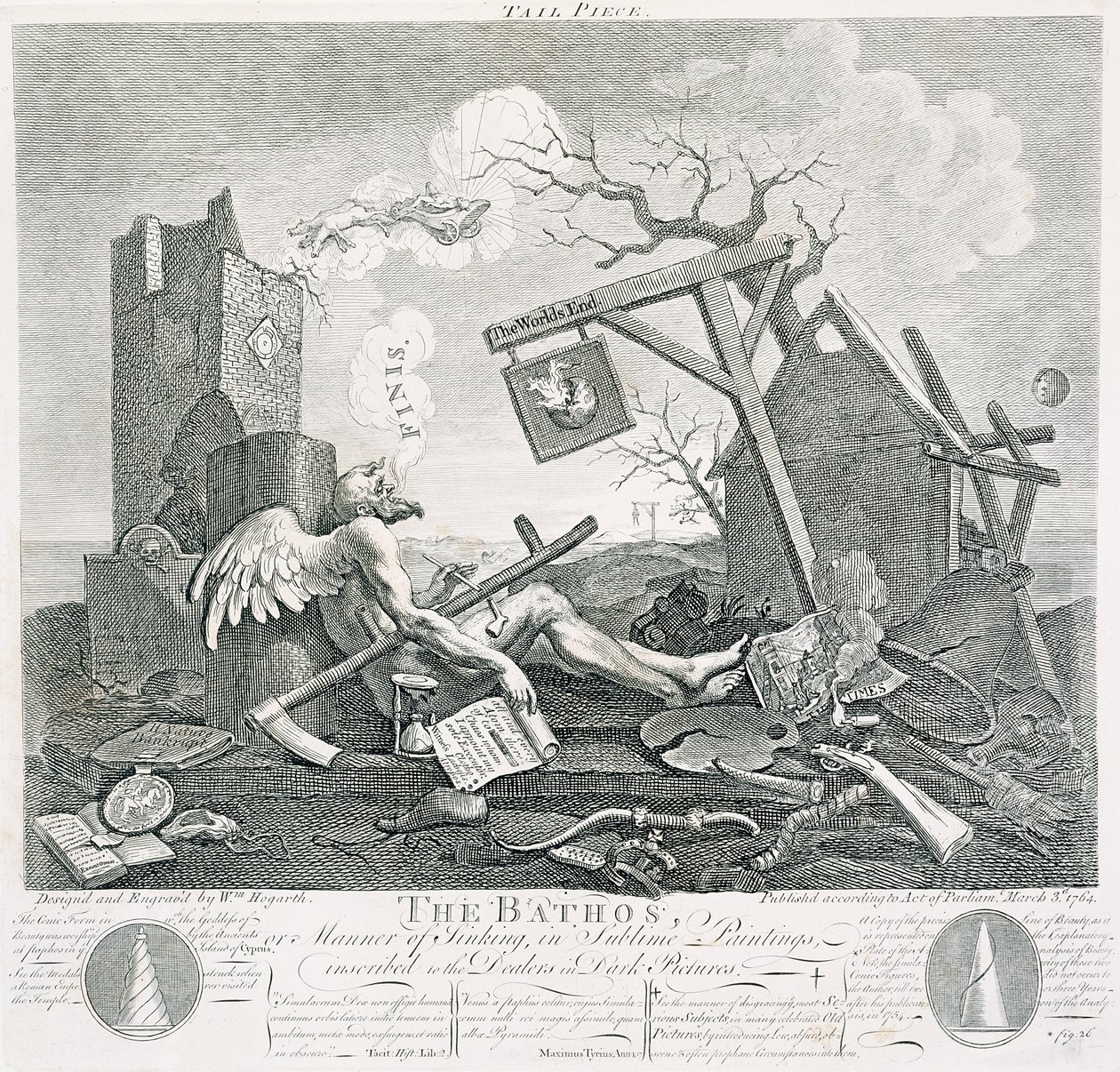 Bathos, Modo di Affondare, in Dipinti Sublimi dedicati ai Mercanti di Quadri Scuri, 1764 da William Hogarth