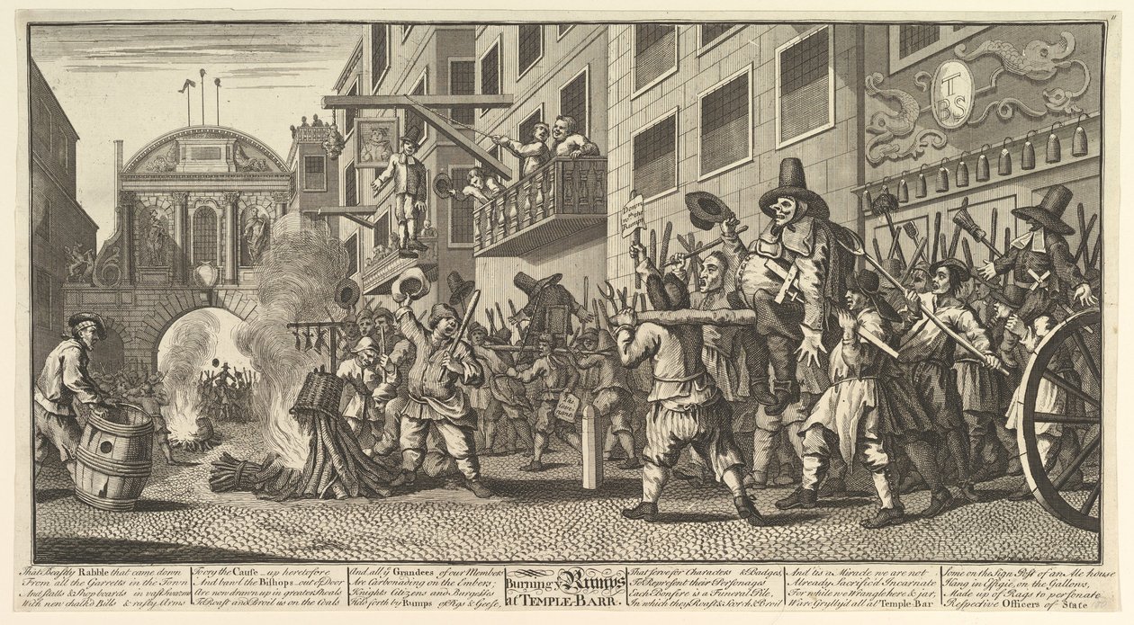Bruciare i rumps al Temple Bar Dodici grandi illustrazioni per Hudibras di Samuel Butler, 1725-68 da William Hogarth