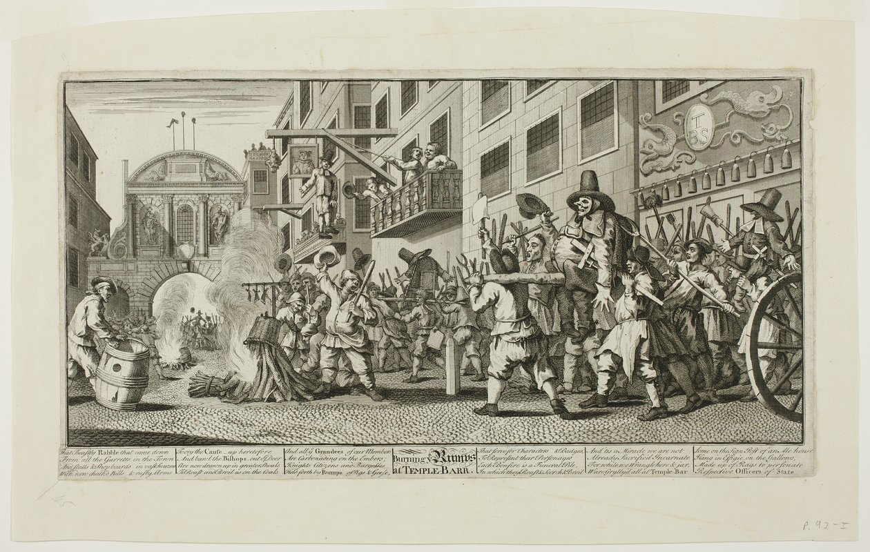 Bruciare le zucche a Temple Bar, tavola undici di Hudibras da William Hogarth