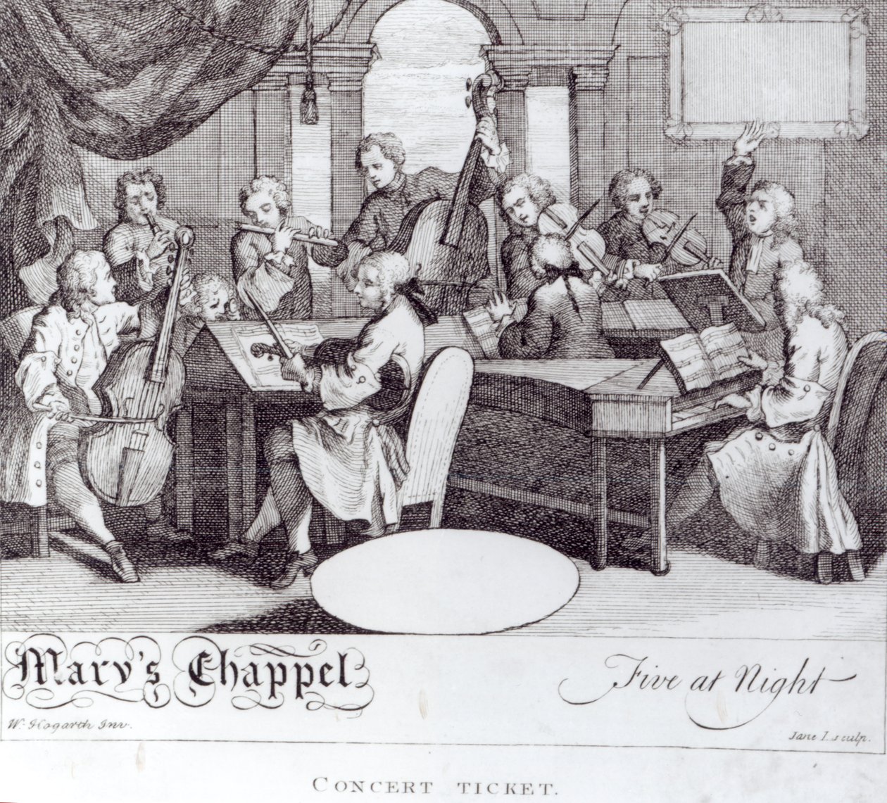 Biglietto per il Concerto alla Cappella di Maria da William Hogarth
