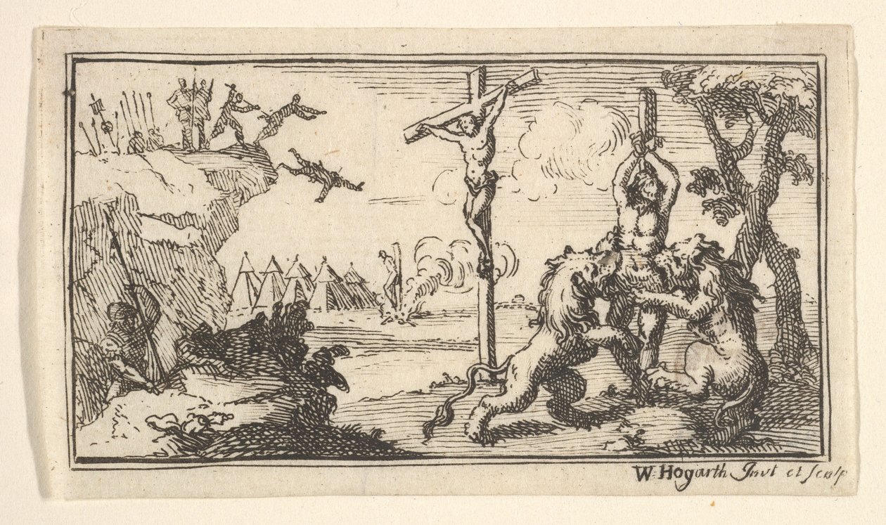 Crocifissione, ecc. John Beaver, Punizioni militari romane, 1725, dopo il 1725 da William Hogarth