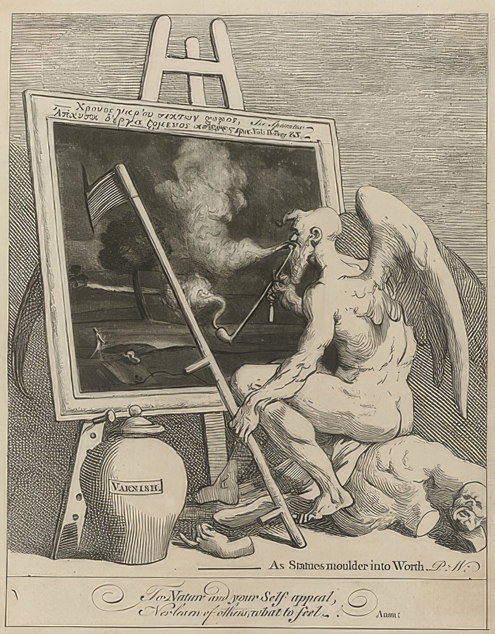 Il dio del tempo fuma un quadro (Time Smoking a Picture) da William Hogarth