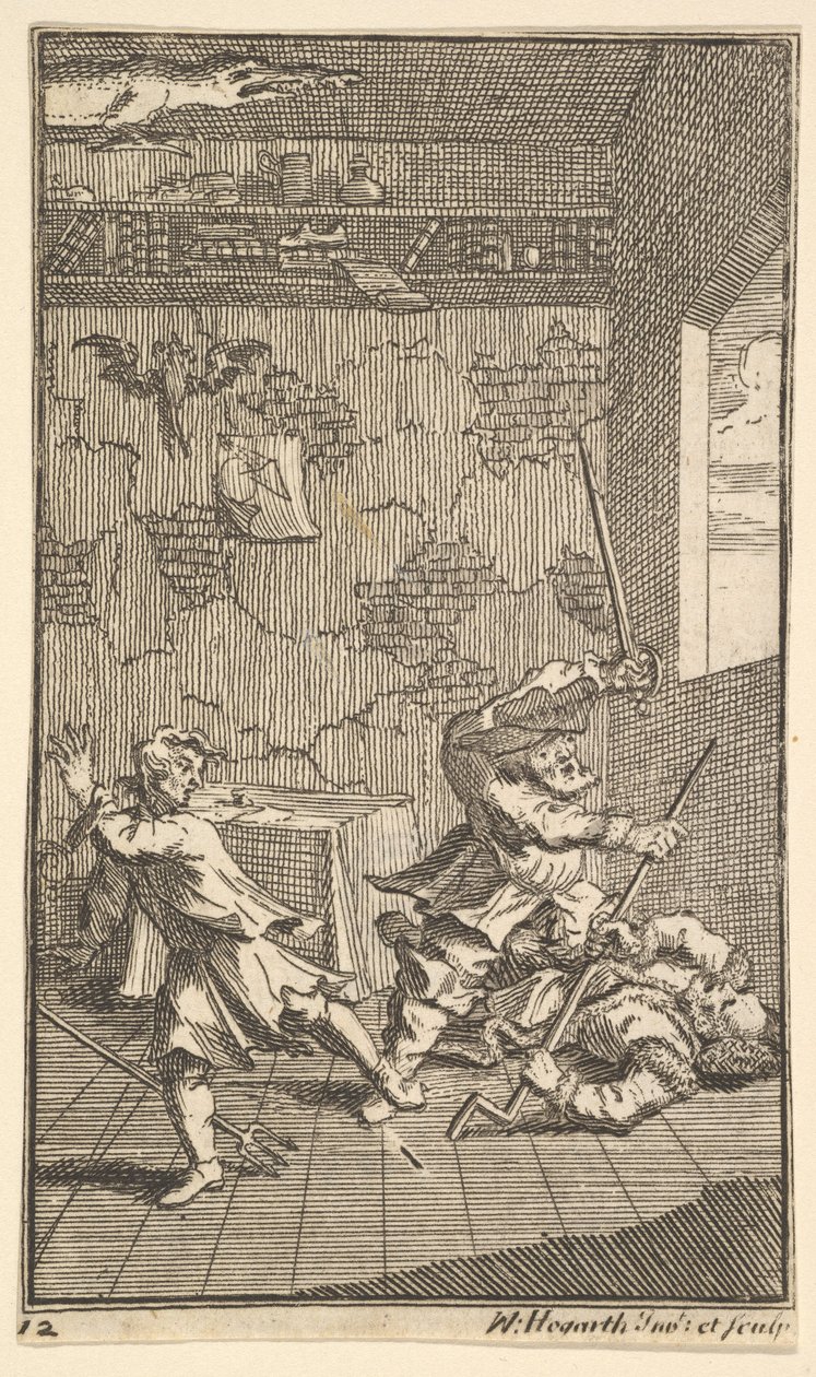 Hudibras che batte Sidrophel e Whachum Diciassette piccole illustrazioni per Samuel Butler da William Hogarth