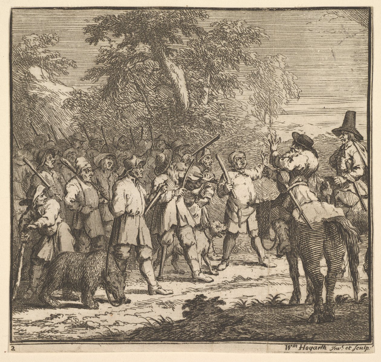 Prima avventura di Hudibras Diciassette piccole illustrazioni per Hudibras di Samuel Butler, n..., 1721-26 da William Hogarth