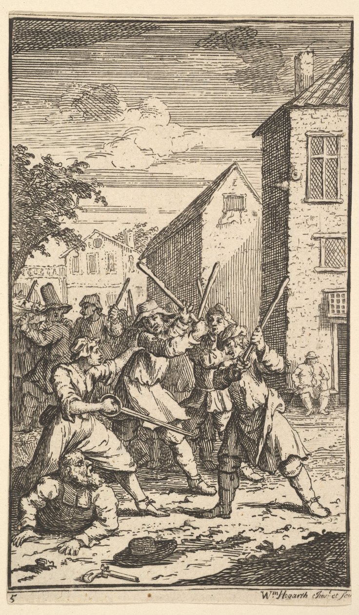 Hudibras sconfitto da Trulla Diciassette piccole illustrazioni per Hudibras di Samuel Butler, 1721-26 da William Hogarth