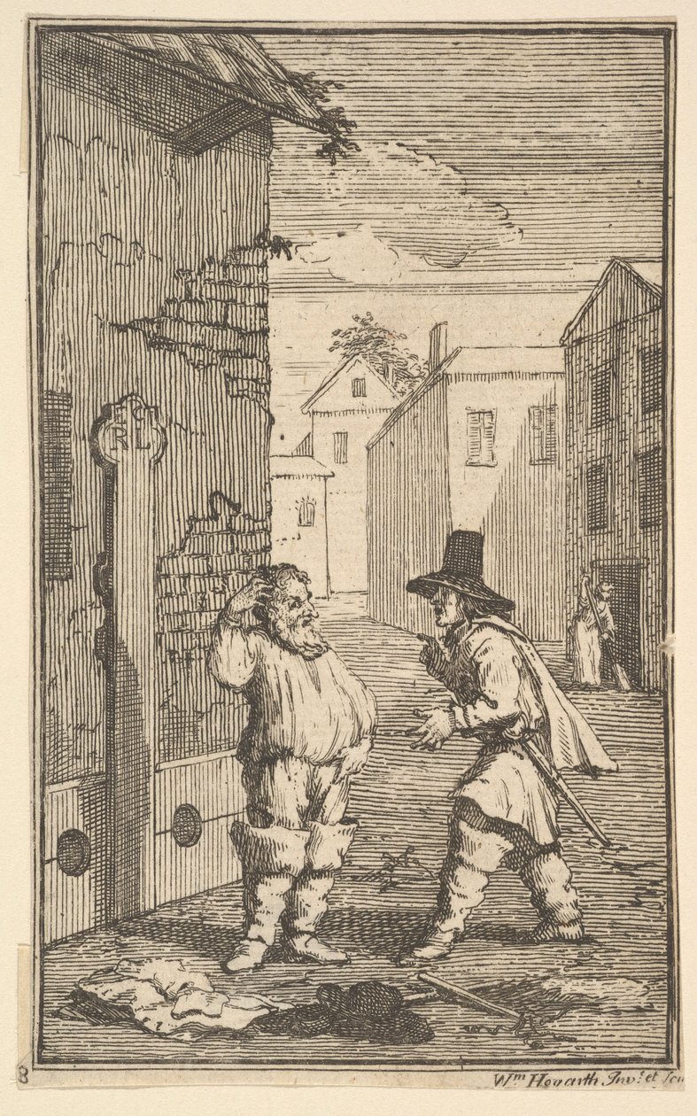Hudubras e Ralpho che Disputano Diciassette Piccole Illustrazioni per Hudibr... di Samuel Butler, 1721-26 da William Hogarth