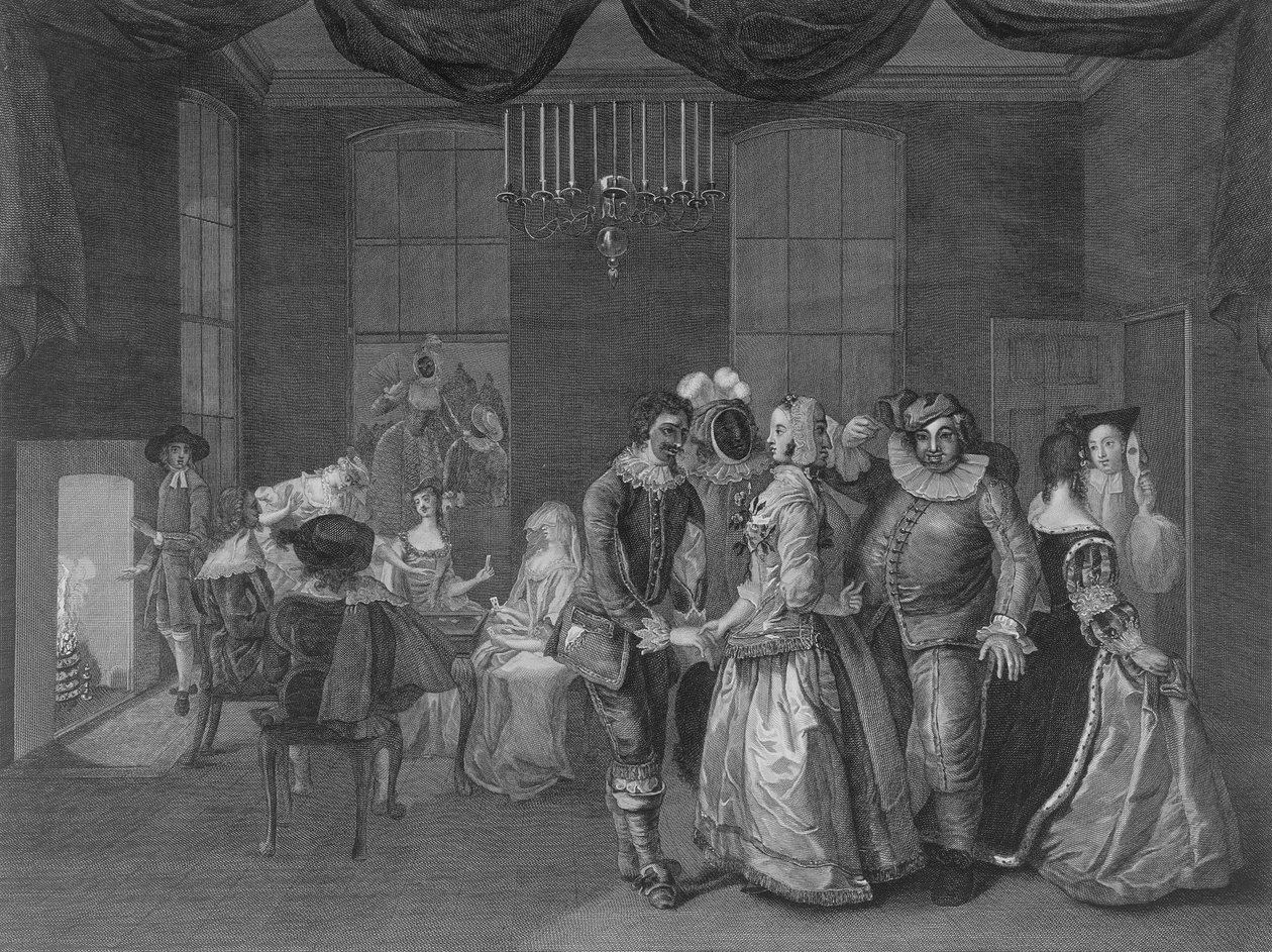 Veduta interna di Somerset House con figure vestite per un ballo in maschera, 1805 da William Hogarth
