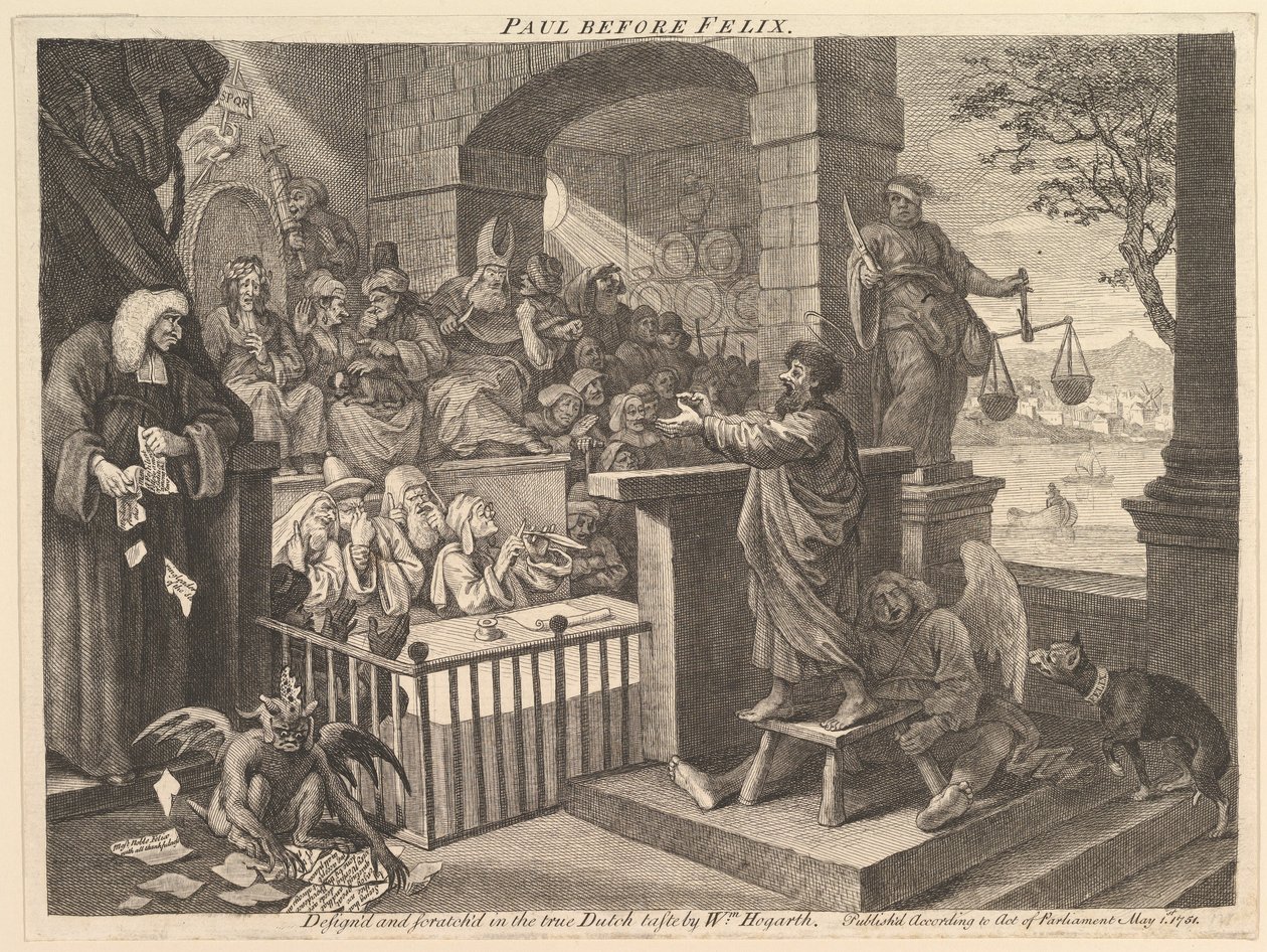 Paolo davanti a Felice: una parodia da William Hogarth
