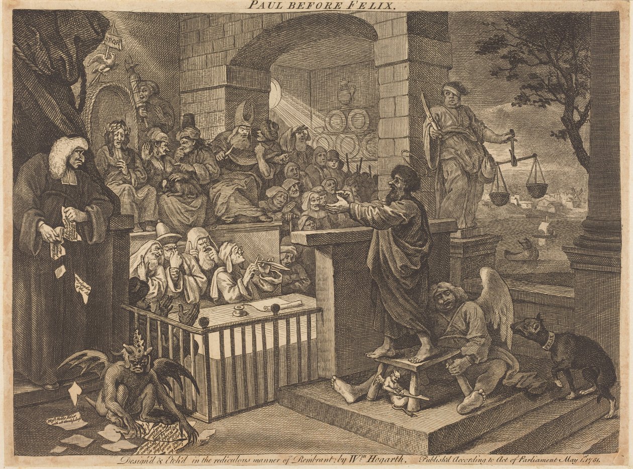 Paolo davanti a Felice, in burlesco da William Hogarth