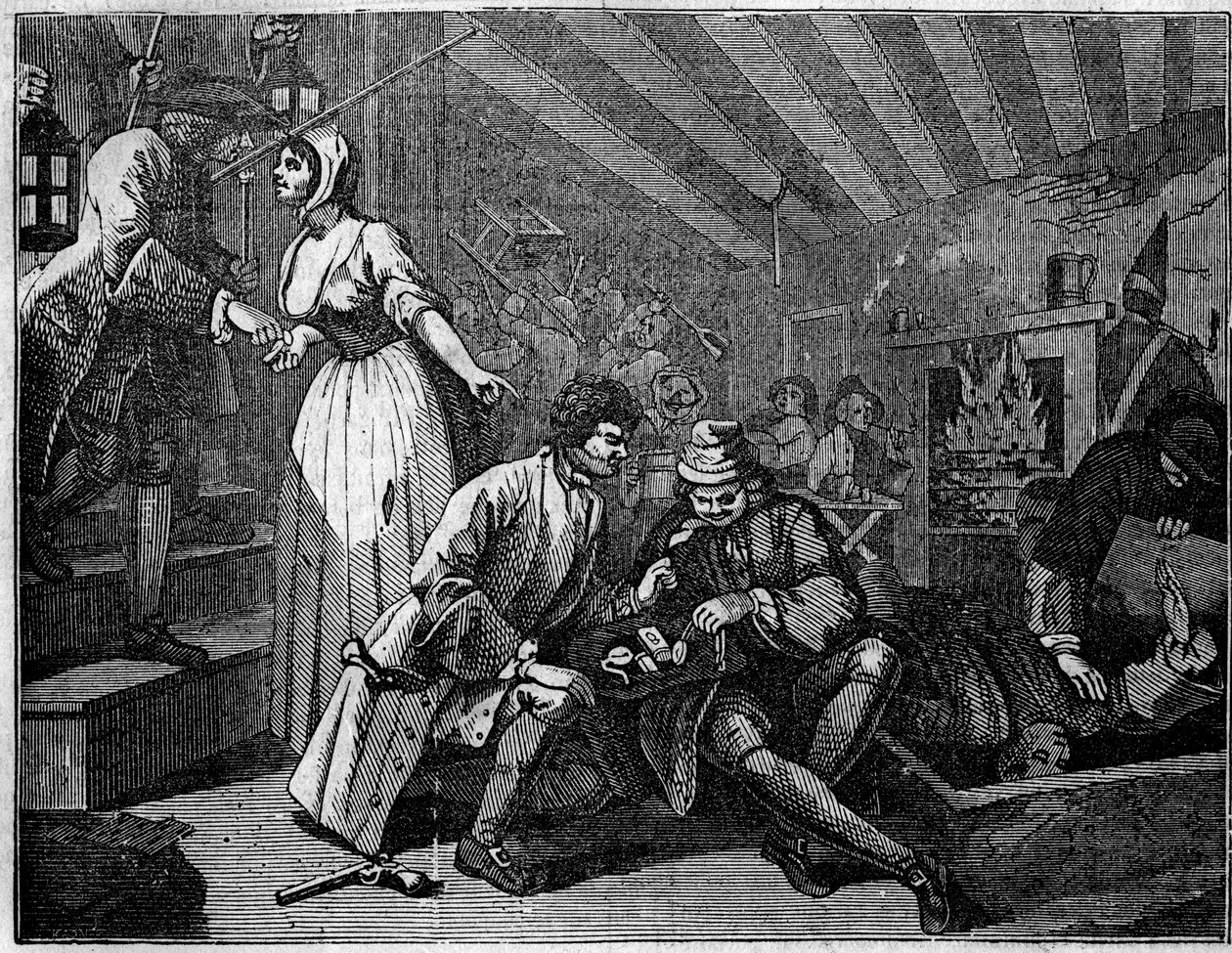 Tavola da una serie di 12 incisioni di William Hogarth (1697-1764), illustratore britannico, intitolata "Industry and Idleness", "Zelo e pigrizia" raccontando le carriere di due apprendisti: Thomas Idle, colpevole dei suoi vizi, fu arrestato in una taverna da William Hogarth