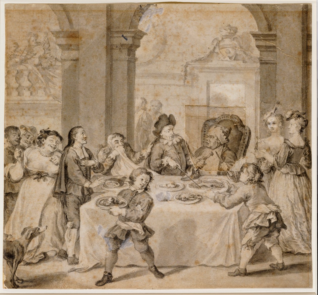 Sancho al magnifico banchetto, da "Don Chisciotte" di Miguel de Cervantes da William Hogarth