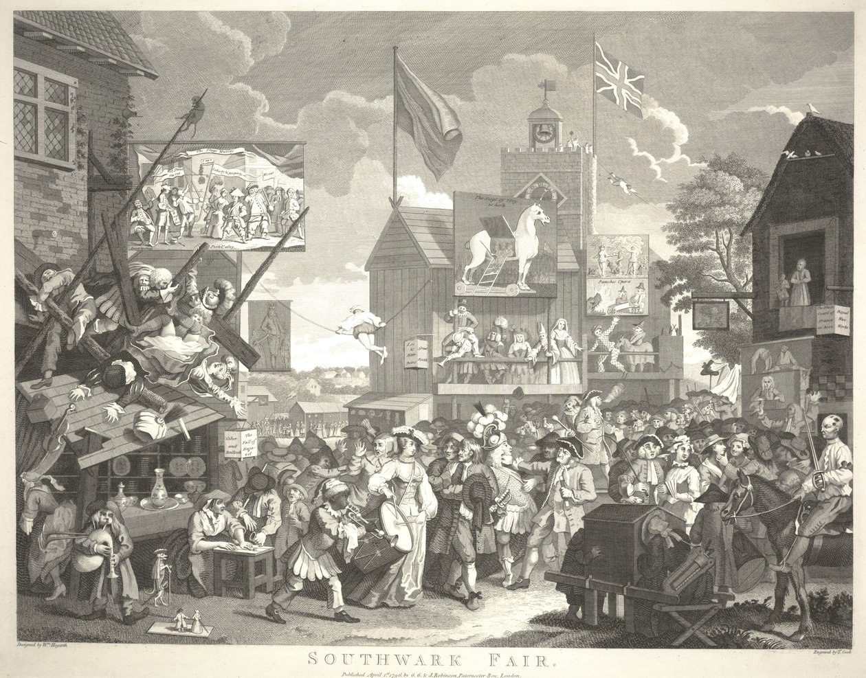 Fiera di Southwark, inciso da Thomas Cook da William Hogarth