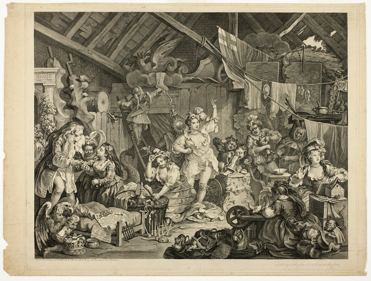 Attrici in Passeggiata che si Vestono in un Fienile da William Hogarth