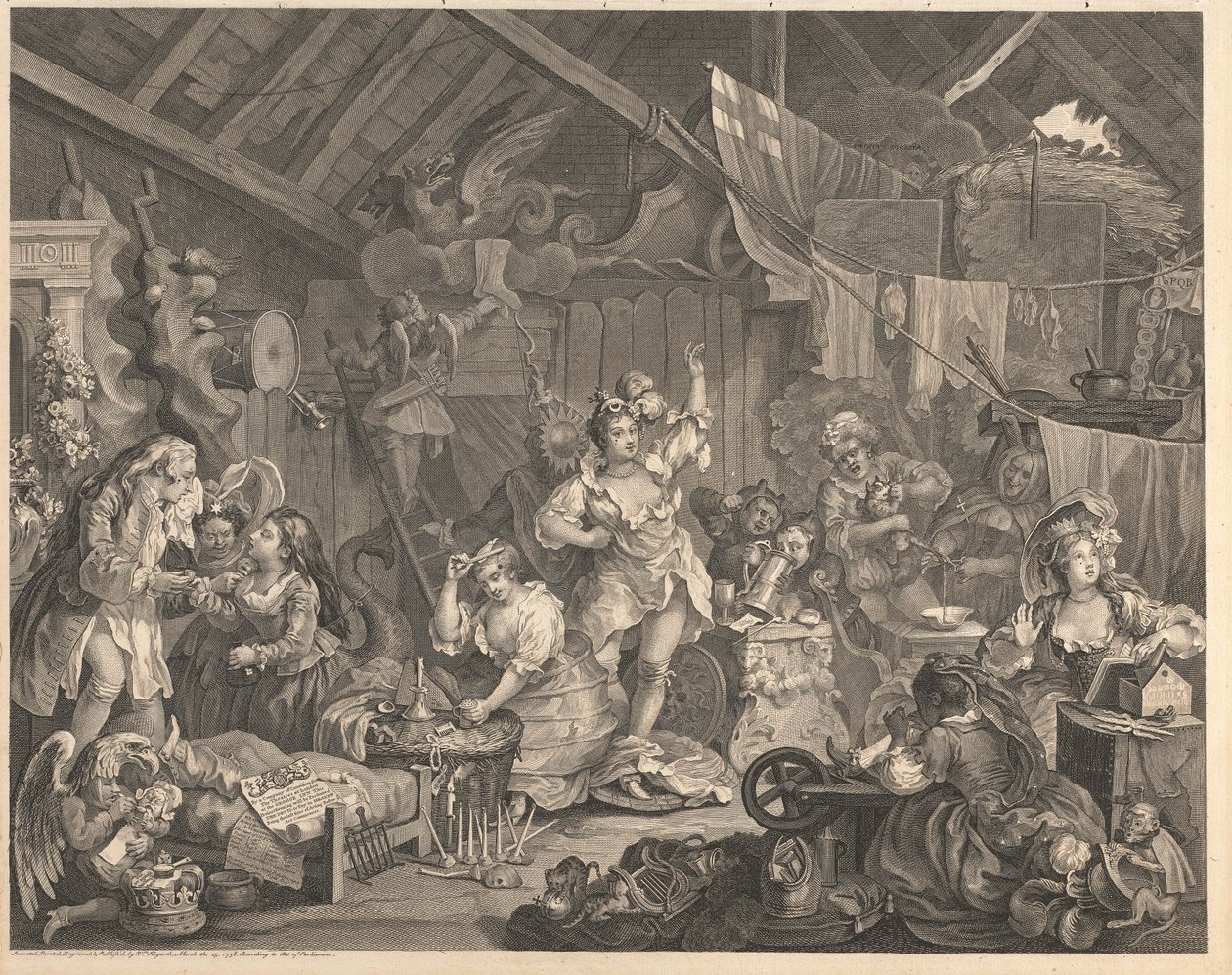 Attrici itineranti che si vestono in un fienile da William Hogarth