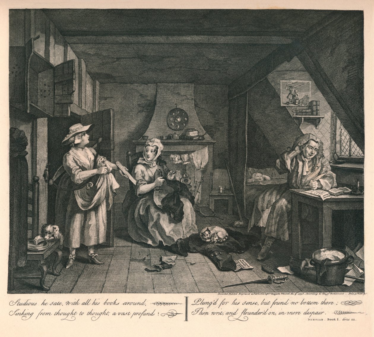Il poeta in difficoltà, 1740 da William Hogarth