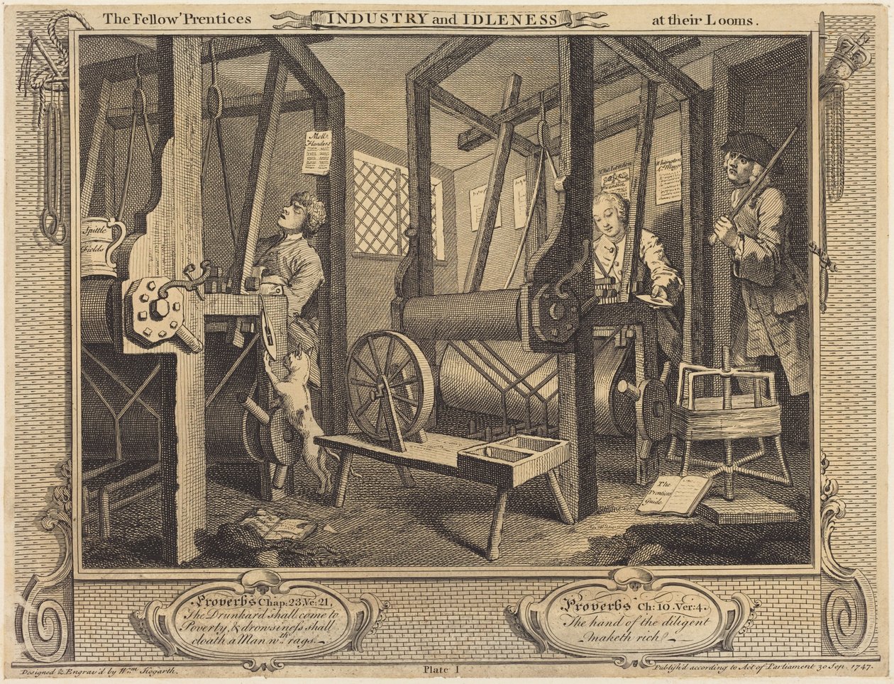 Gli apprendisti compagni ai loro telai da William Hogarth
