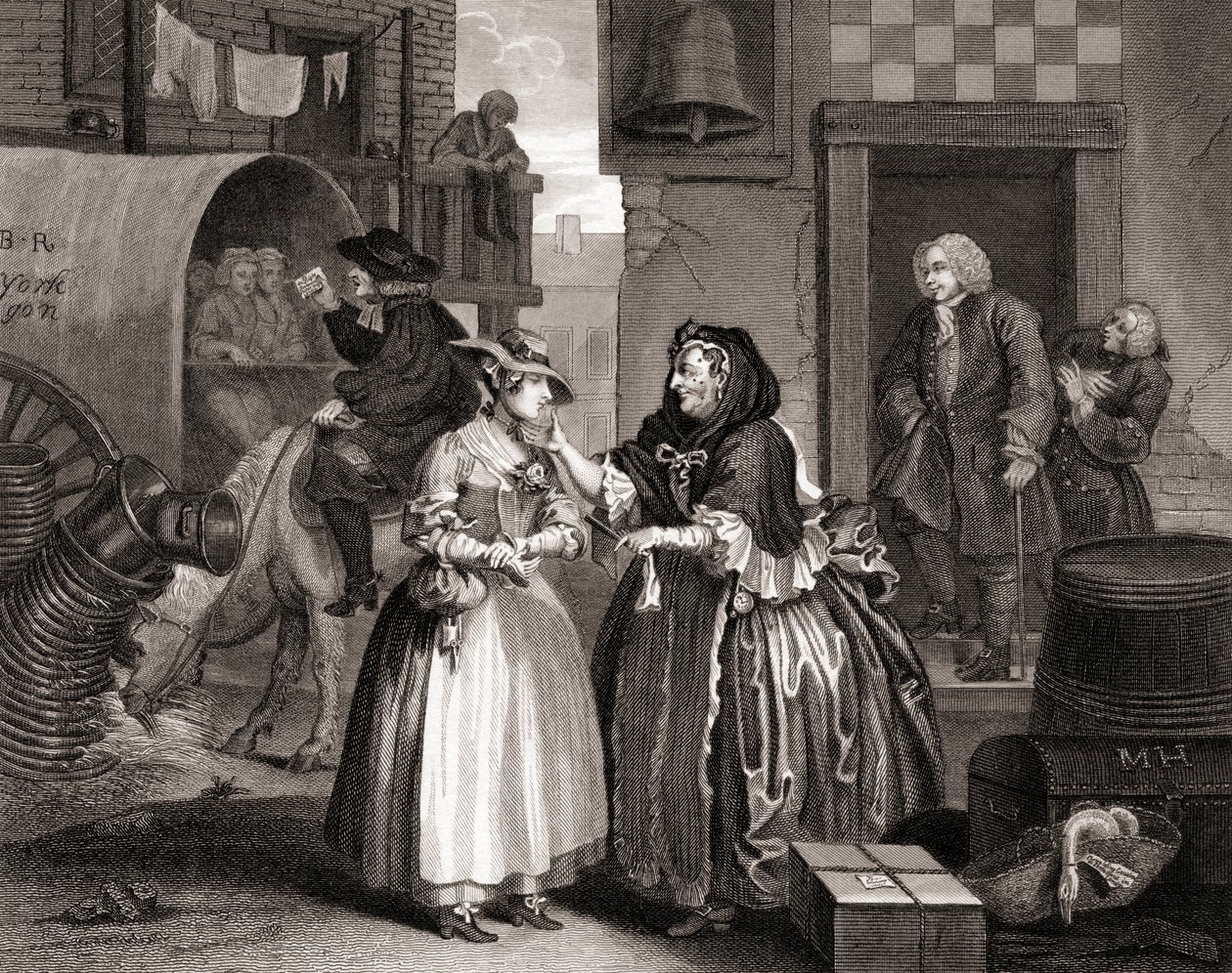 Il progresso della prostituta intrappolata da una mezzana, da The Works of Hogarth pubblicato a Londra 1833 da William Hogarth