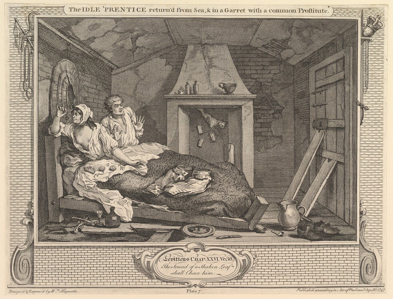 Il giovane apprendista pigro tornato dal mare e in una soffitta con una prostituta comune, 30 settembre 1747 da William Hogarth