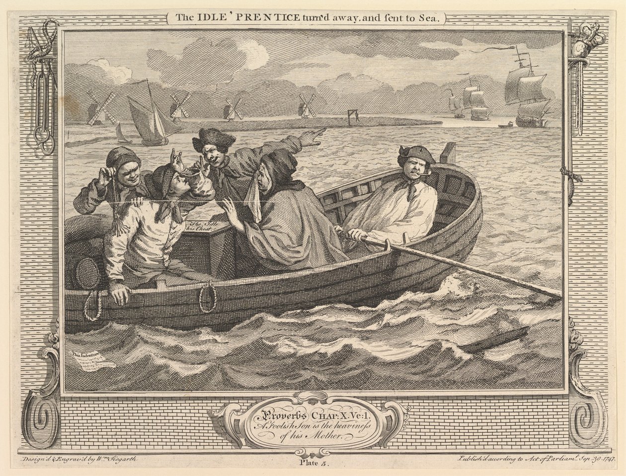 Il giovane apprendista licenziato e mandato in mare: Industria e ozio, tavola 5, 30 settembre 1747 da William Hogarth