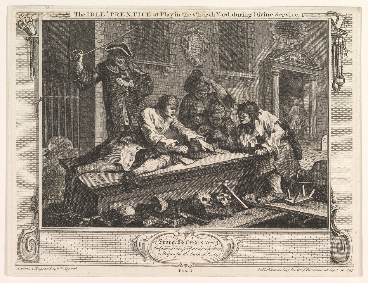 Il giovane pigro che gioca nel cimitero Industria e pigrizia, tavola 3, 30 settembre 1747 da William Hogarth