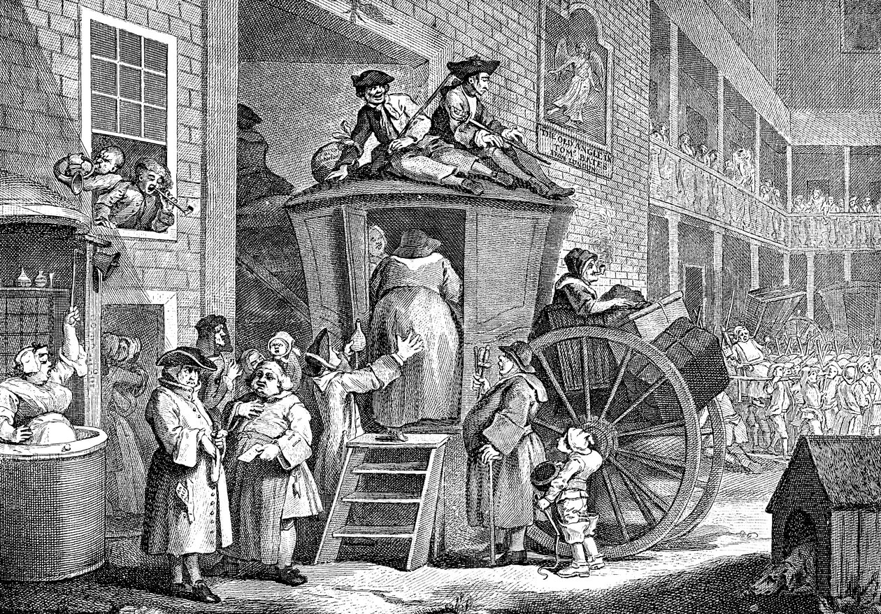 La diligenza o il cortile della locanda di campagna, 1747 da William Hogarth
