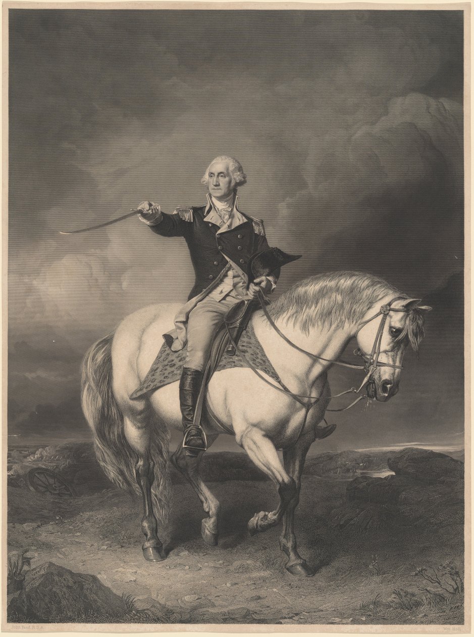 George Washington a cavallo da William Holl II after John Faed