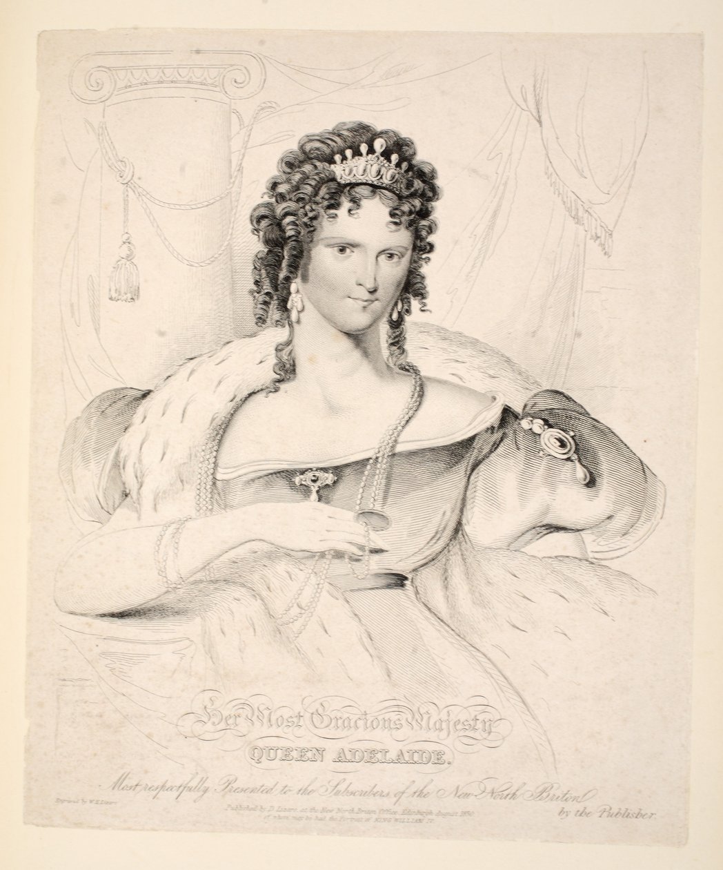 Sua Maestà la Regina Adelaide, presentata con il massimo rispetto agli abbonati del New North Briton da William Home Lizars