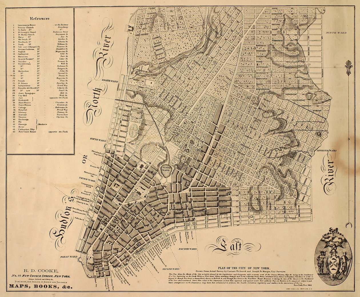 Piano della città di New York [fino a East 31st Street], 1817 da William Hooker