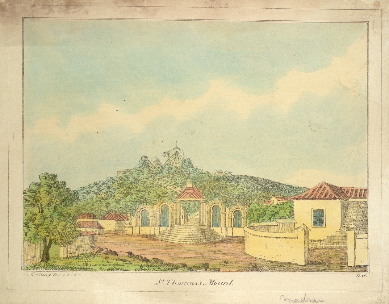 Monte di San Tommaso a Madras, c.1830 (incisione colorata) da William Hunsley