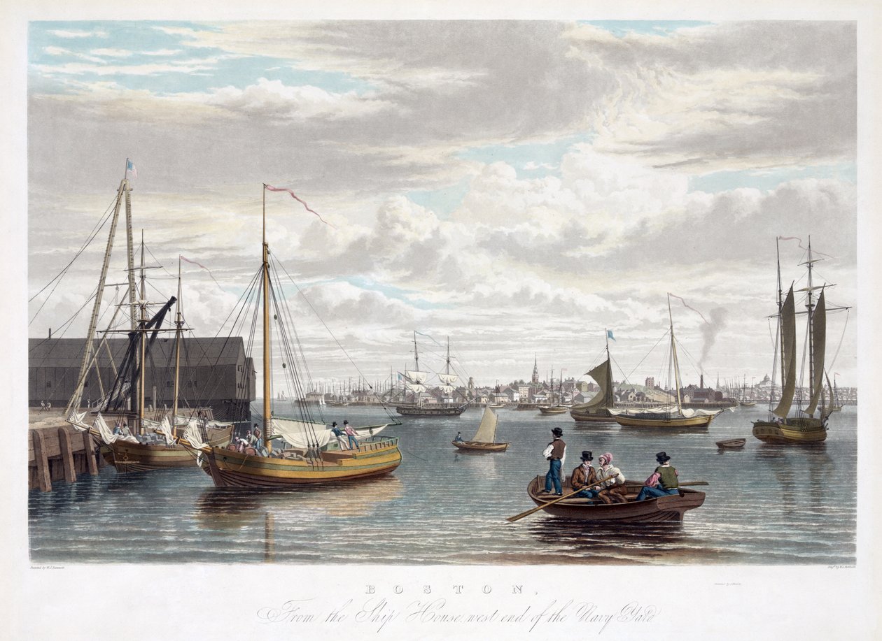 Boston, dalla Ship House, estremità ovest del cantiere navale, c.1833 da William James Bennett