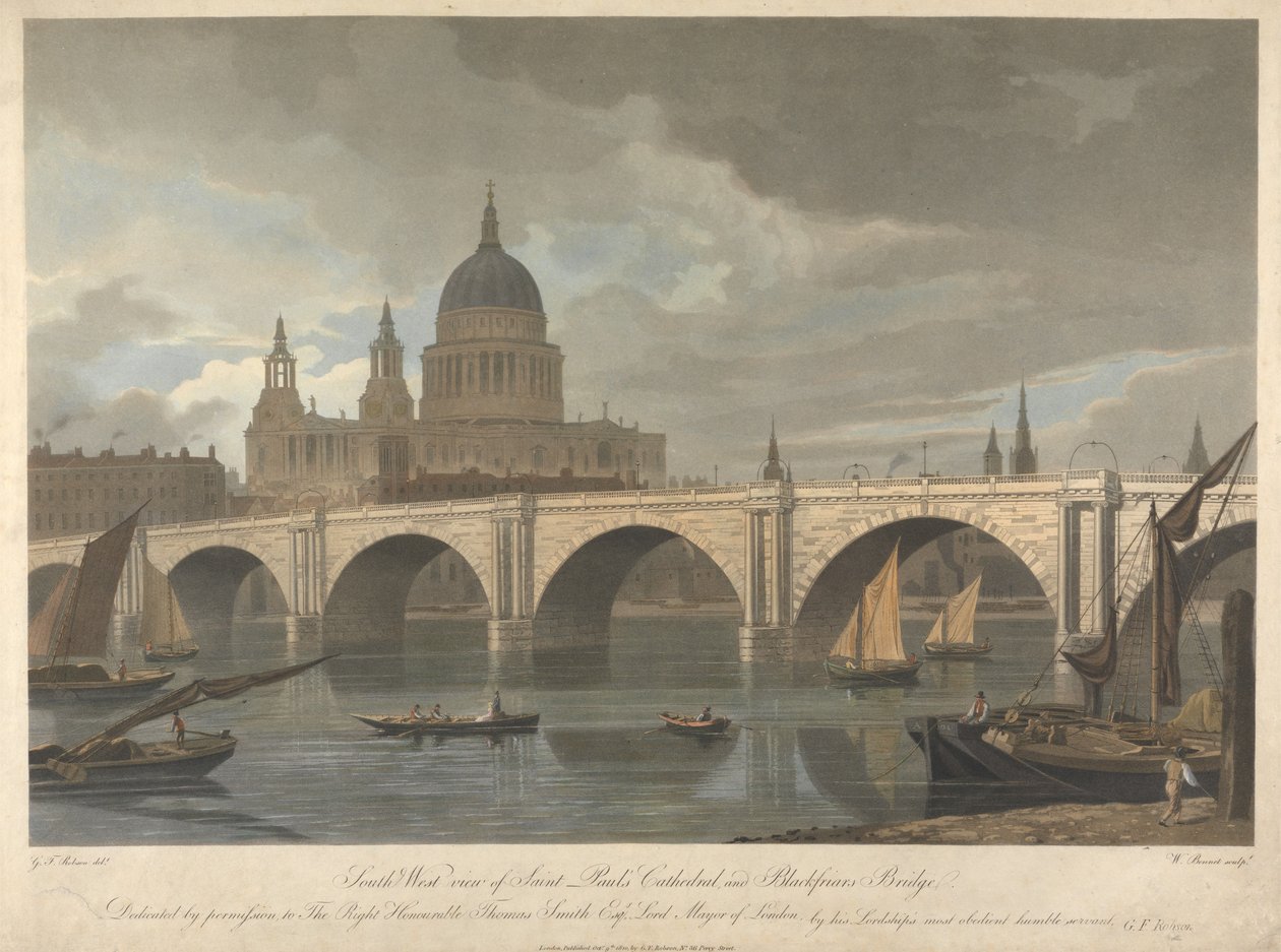 Veduta da sud-ovest della cattedrale di St. Paul e del ponte di Blackfriars da William James Bennett