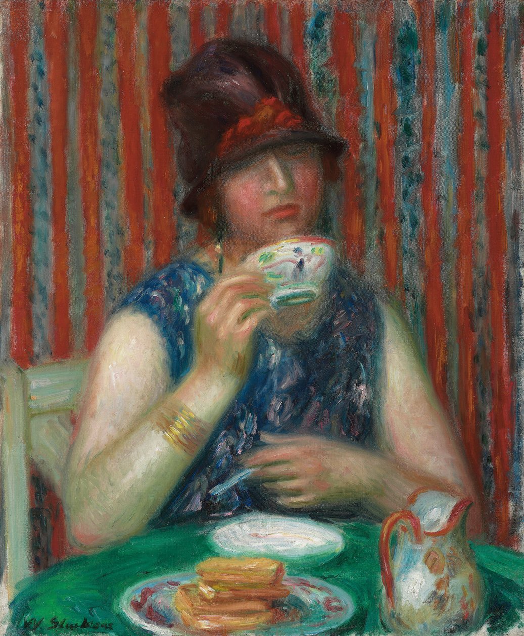 Ragazza con tazza da tè, c.1920 da William James Glackens