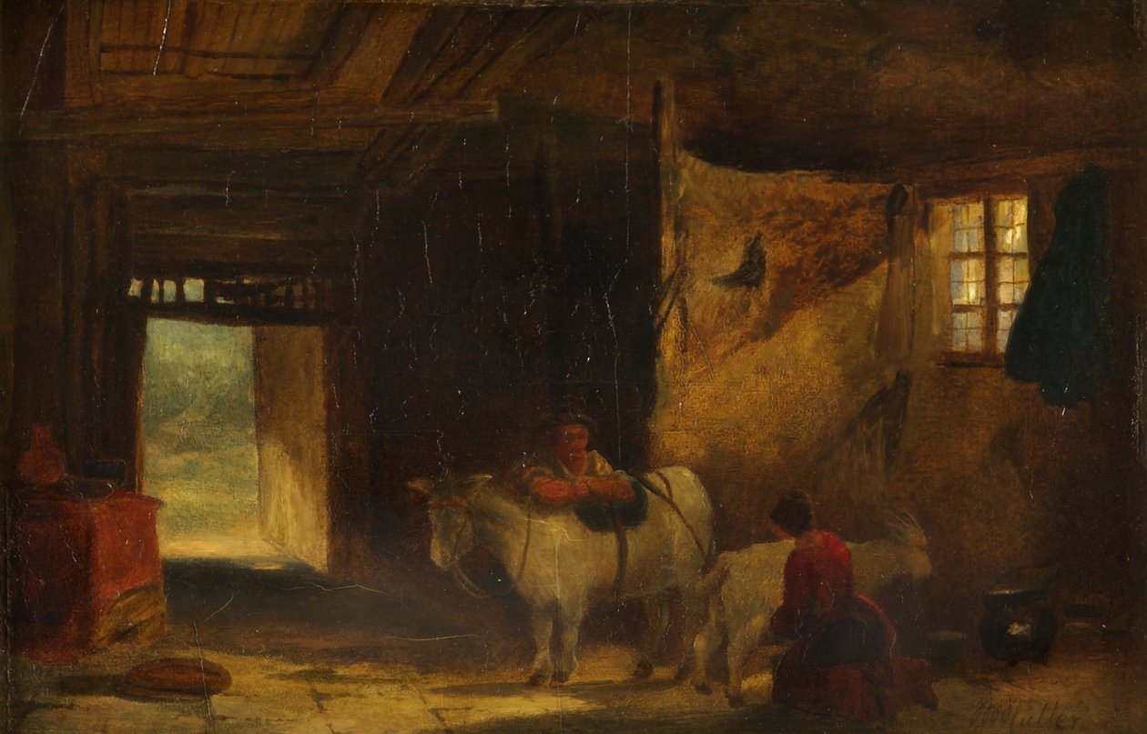 Interno gallese con ragazza che munge una capra da William James Muller