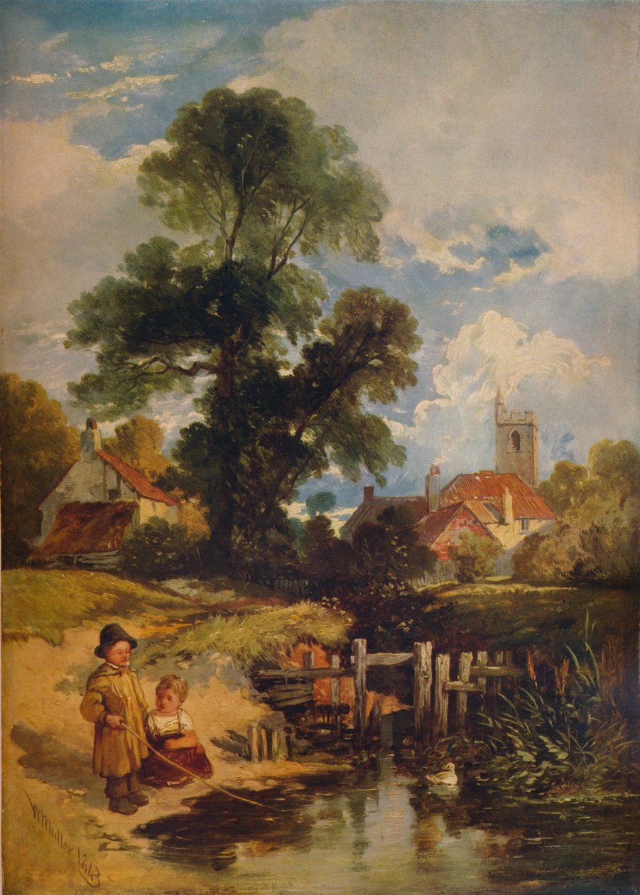 Scena fluviale con bambini I giovani pescatori, 1843 da William James Muller