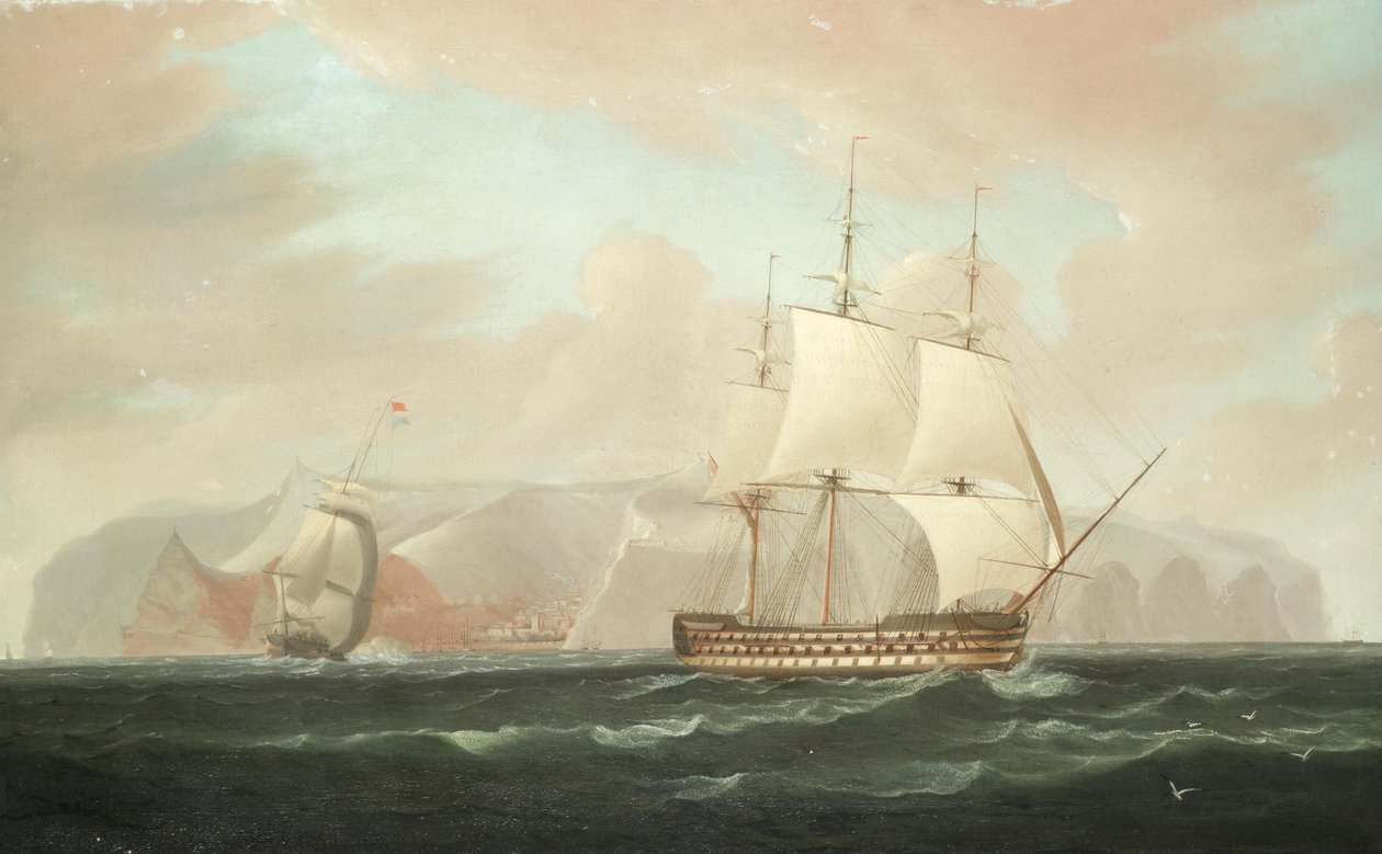 Una nave di linea a tre ponti che si allontana da Jamestown, Sant