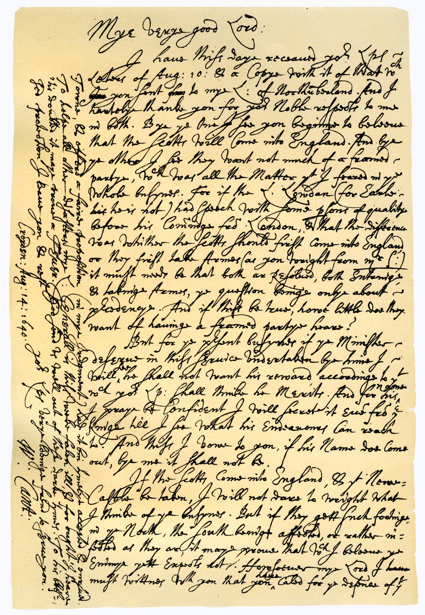 Lettera di William Laud, Arcivescovo di Canterbury a Edward Conway, 14 agosto 1640 da William Laud