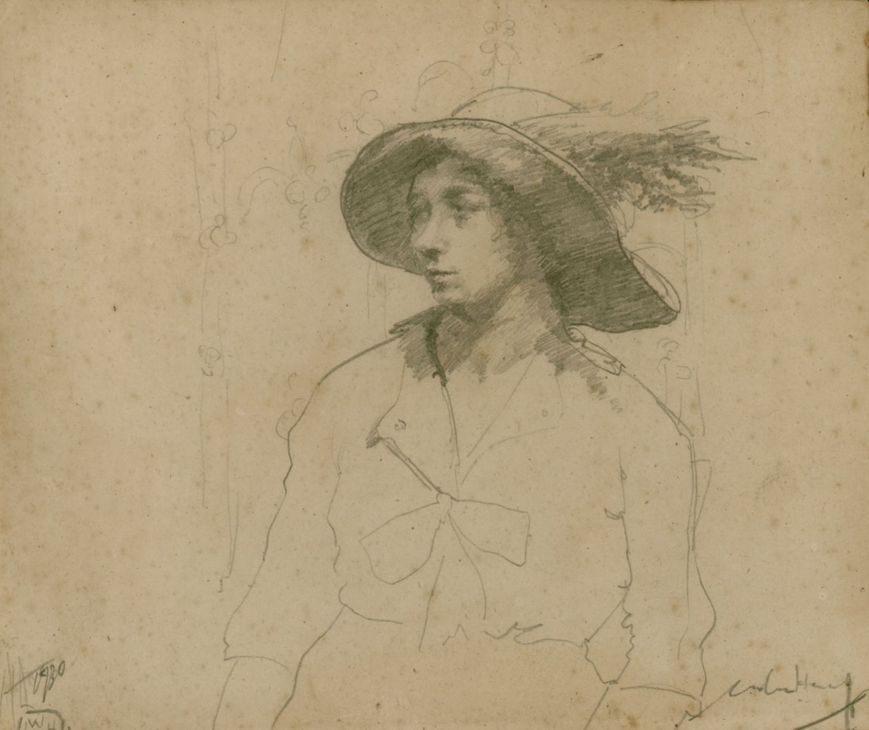 Studio per un ritratto di una donna seduta con cappello da William Lee Hankey