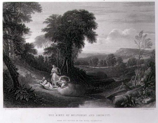 La nascita di Belphoebe e Amorett, inciso da John Cousen da William Leighton (after) Leitch