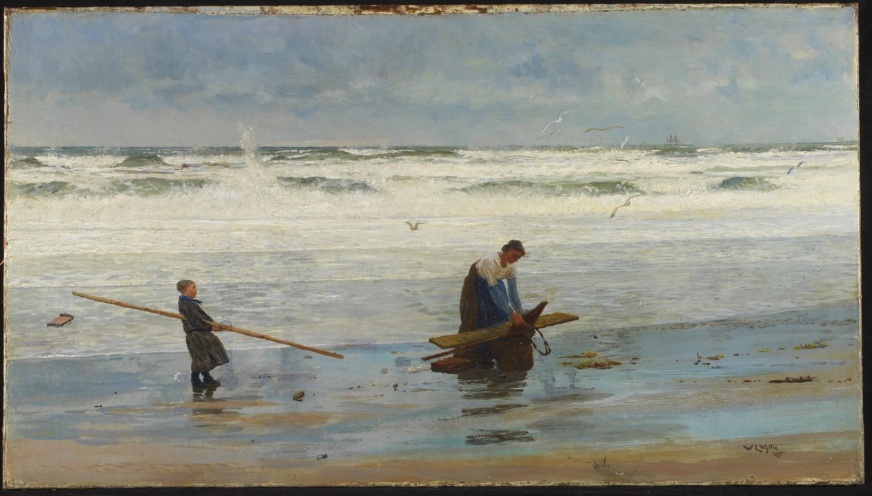 Raccolta di legna alla deriva, Olanda, 1877 da William Lionel Wyllie