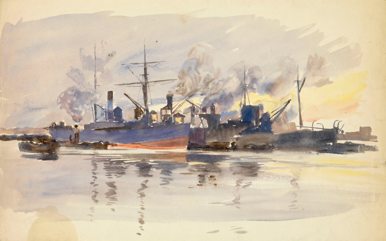 Schizzo di navi mercantili in porto, fine XIX - inizio XX secolo da William Lionel Wyllie