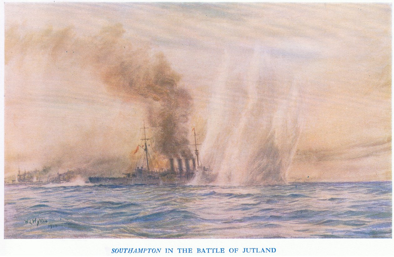 Il Southampton nella Battaglia dello Jutland, da La Storia del Popolo Britannico di Cassell pubblicato da Waverley Book Company Limited, c.1940 da William Lionel Wyllie