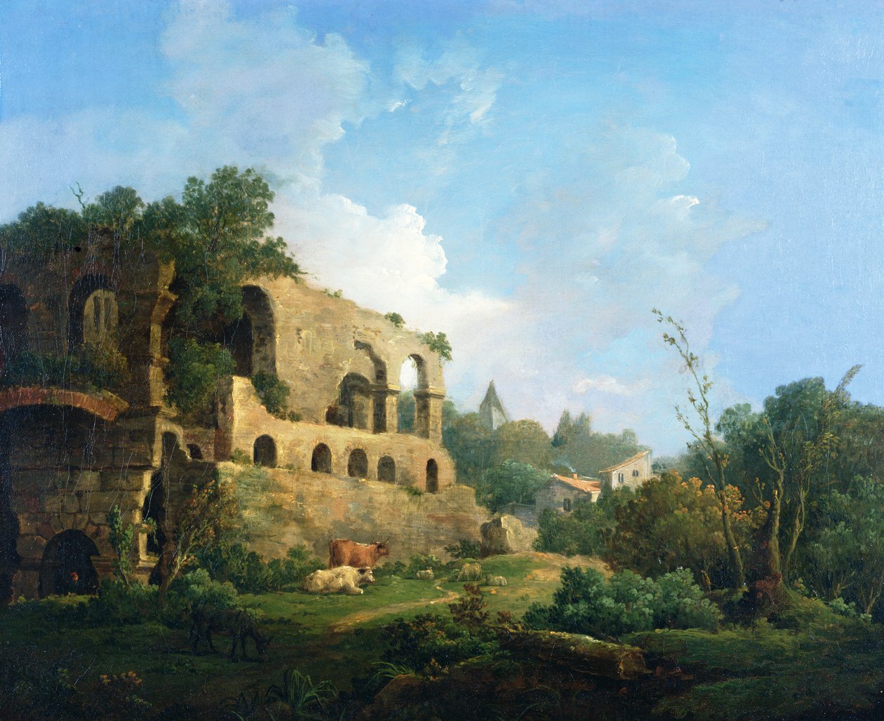 Paesaggio italianeggiante con una casa vicino a rovine classiche da William Marlow
