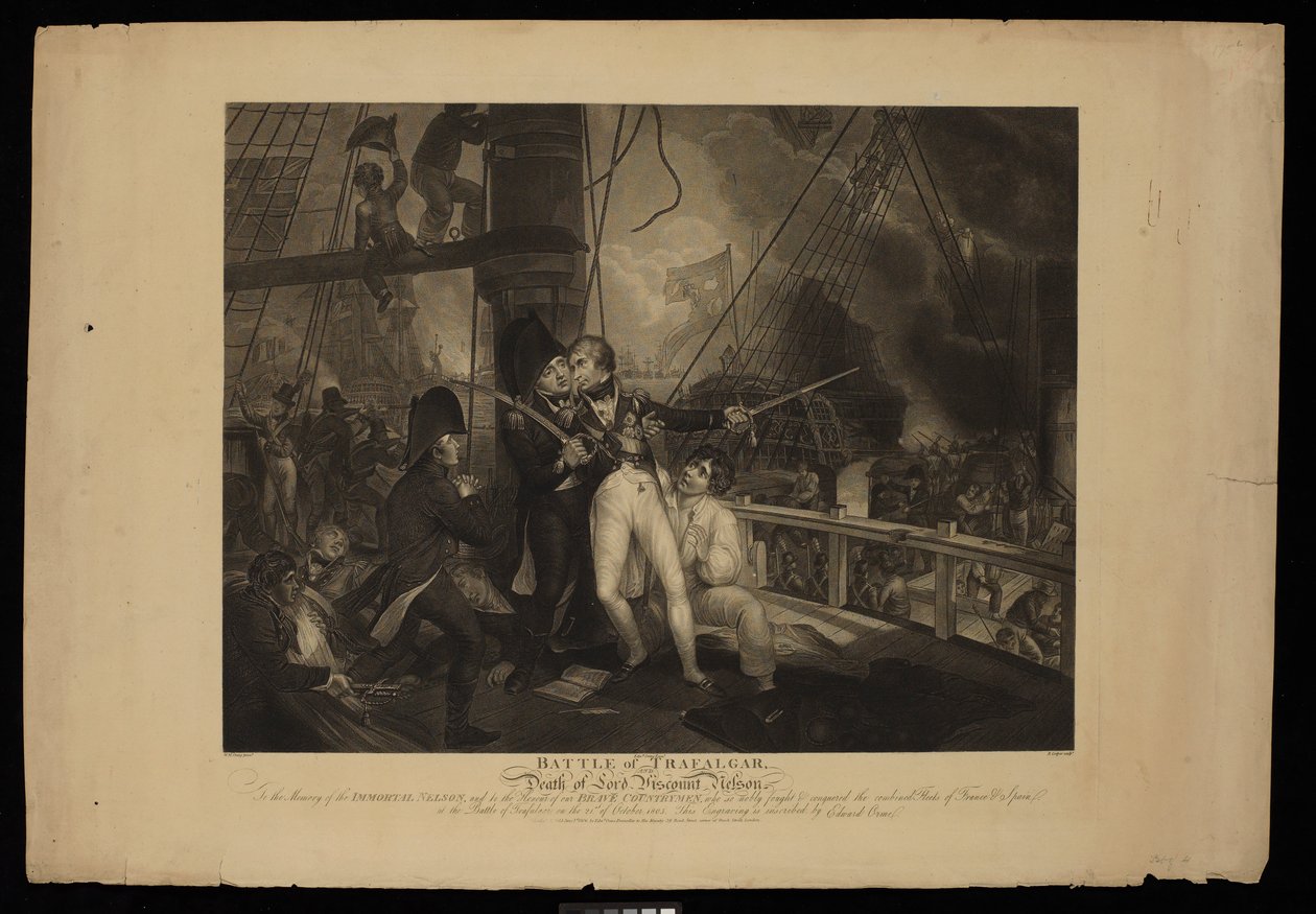 Battaglia di Trafalgar e morte di Lord Visconte Nelson da William Marshall (after) Craig