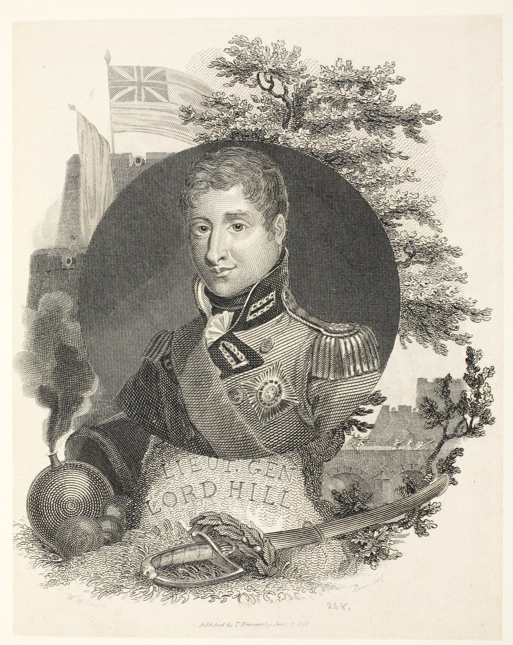 Tenente Generale Lord Hill KB, inc. Brown, pub. Kinnersley, 1815 da William Marshall Craig