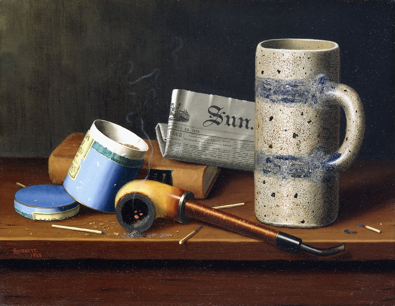 Natura morta con scatola di tabacco blu, 1878 da William Michael Harnett
