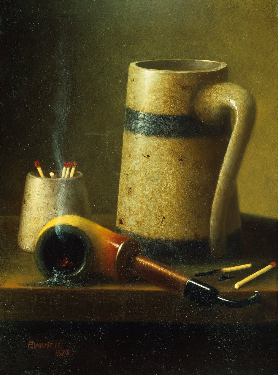 Natura morta con pipa, boccale e fiammiferi da William Michael Harnett