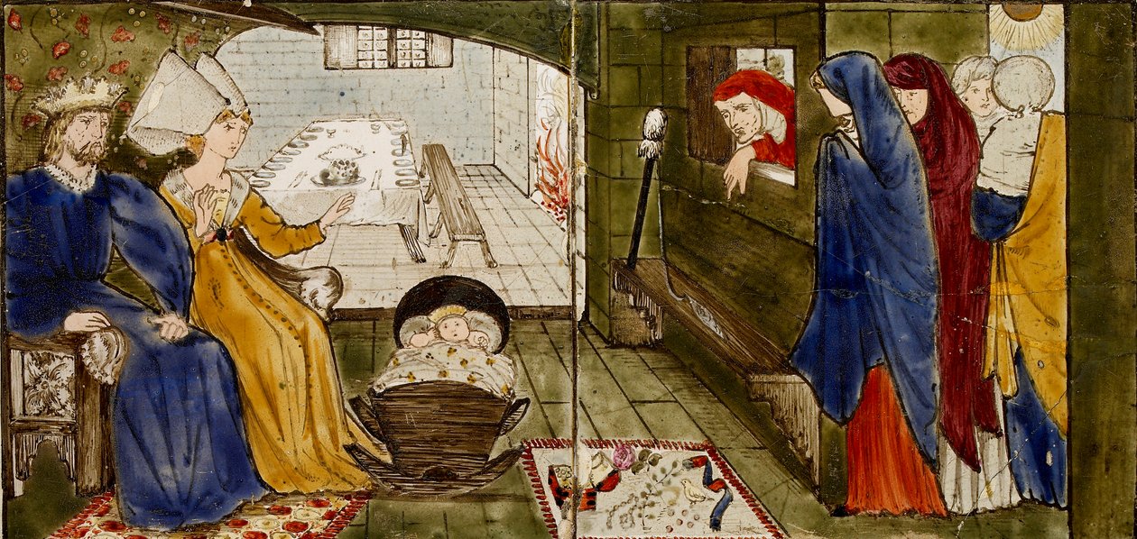 Sedici piastrelle formano otto illustrazioni della fiaba 