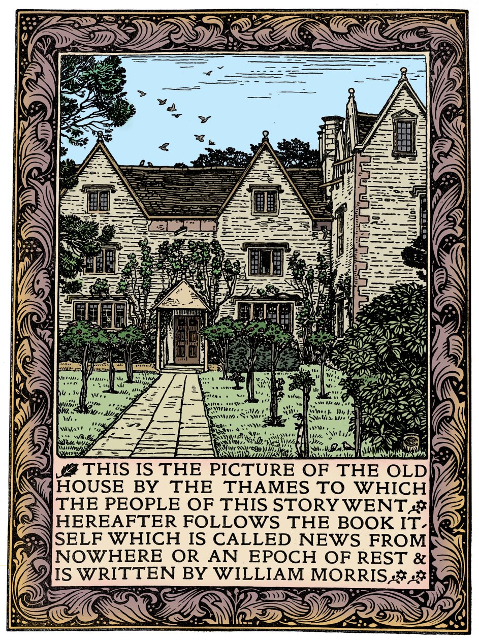Kelmscott Manor, Gloucestershire, frontespizio di News from Nowhere, c1892 1901 da William Morris